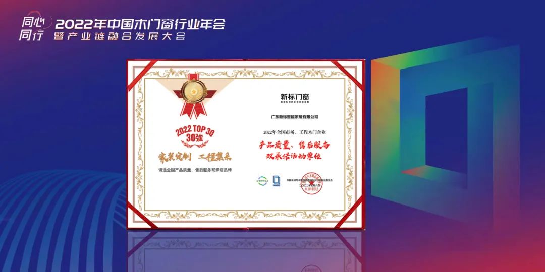 新标门窗荣获“2022年全国市场、工程木门企业产品质量、售后服务双承诺活动单位”称号！(图4)